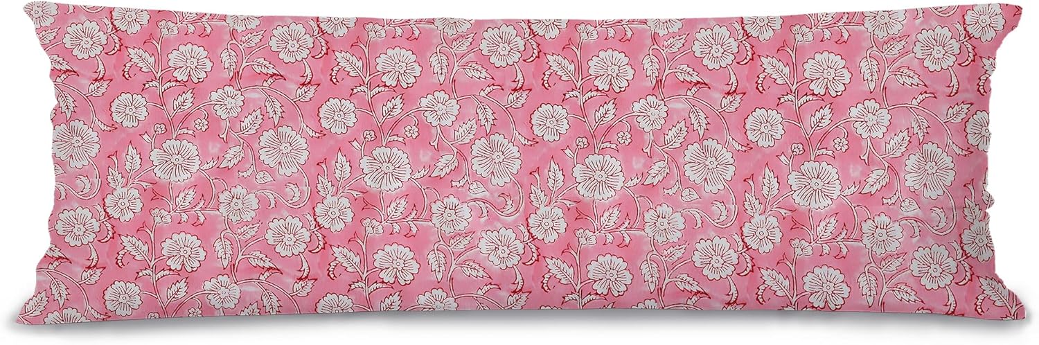 Boho Dusty Blue Indian Floral Plant 20x54 Body Pillow Covers with Zipper, Rustic Vintage Indian Flower Decorations for Body Pillow Cases for Home Bed Couch