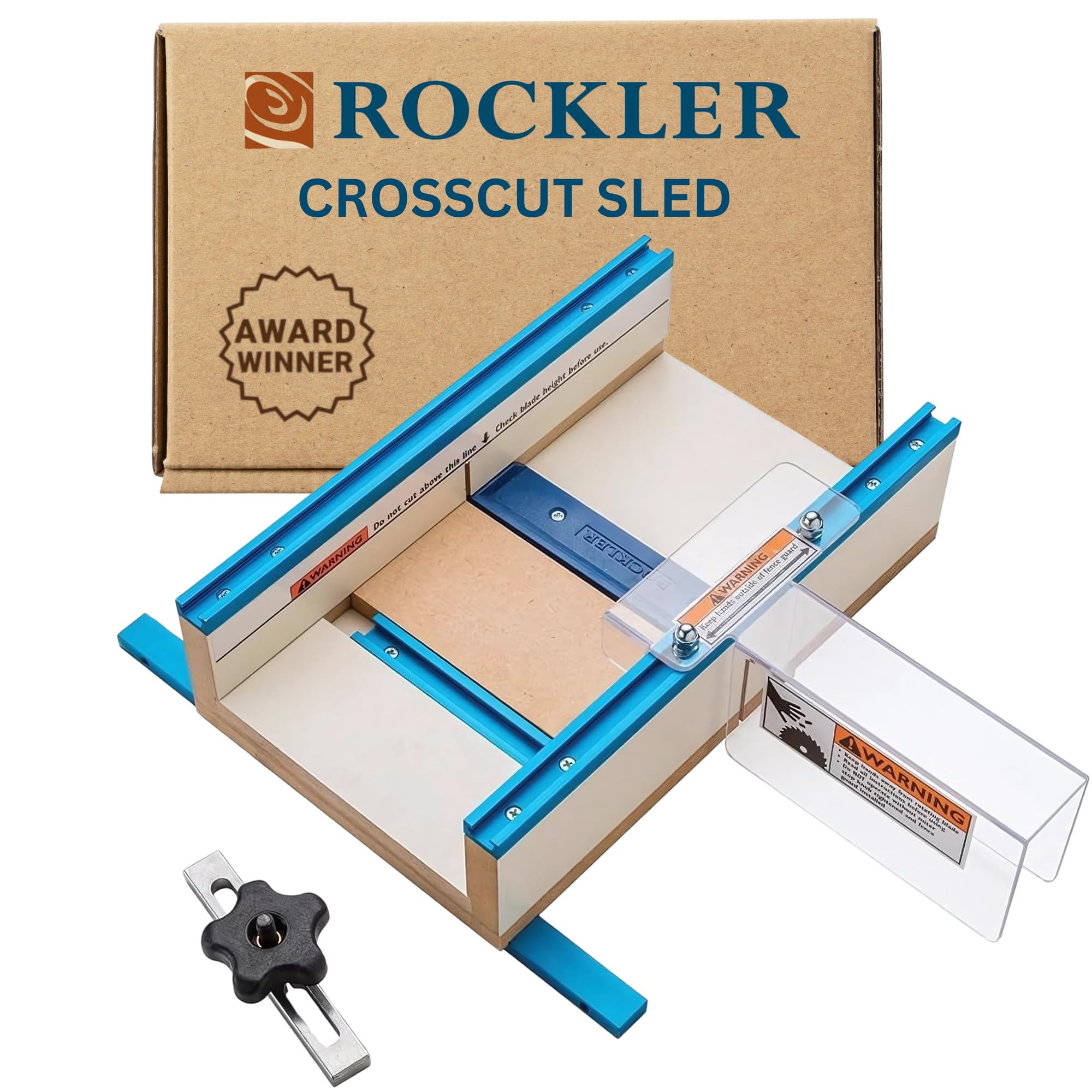 ROCKLERSmall Parts Crosscut Sled - Table Saw Sled Kit Includes Blade Guard, Miter Track Stop - 900 Angle Small Moldings Crosscut