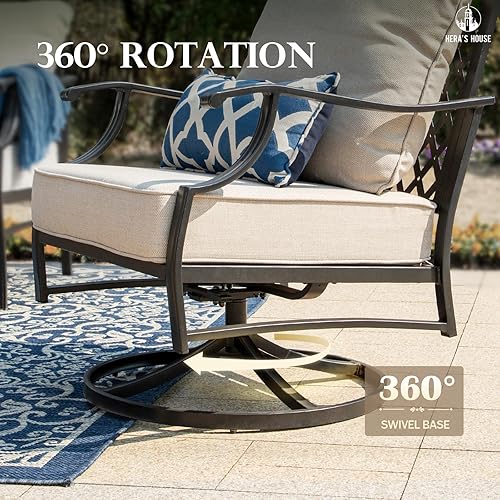 Miniatura 7 de HERA'S HOUSE Juego de muebles de patio de 5 piezas, 4 sillas giratorias acolchadas gruesas con mesa para fogatas de 28 pulgadas (50,000 BTU), juego