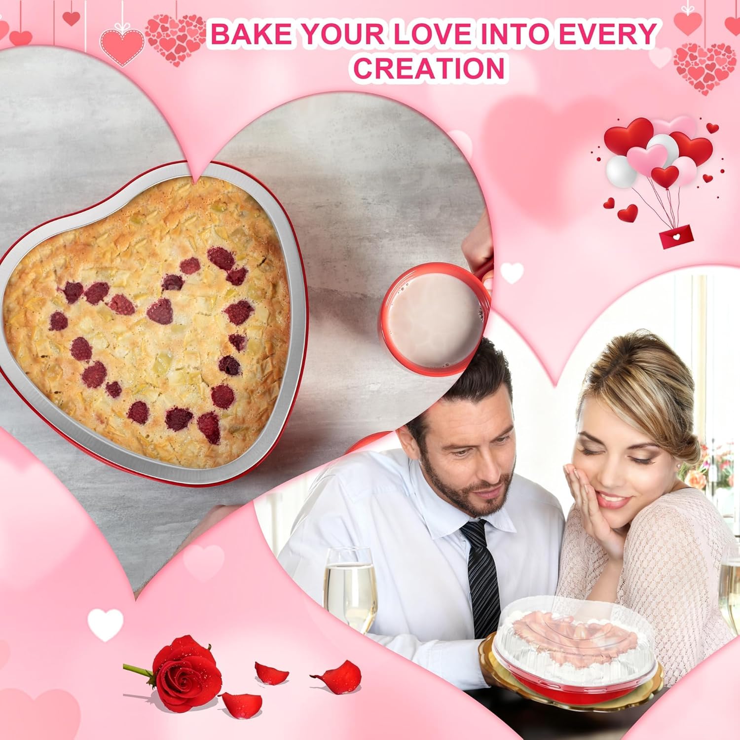 Fovths 72 Pieces Heart Shaped Cake Pans 32 oz Disposable Heart Aluminum Foil Cupcake Pans with Lids Oven Safe Dessert Baking Cups Pan for Valentine's Weddings Birthday Parties
