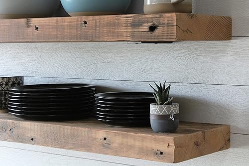 Miniatura 2 de Urban Legacy Estantes flotantes profundos de vigueta de granero recuperada, estantes profundos con soporte de estante de perfil bajo con alta