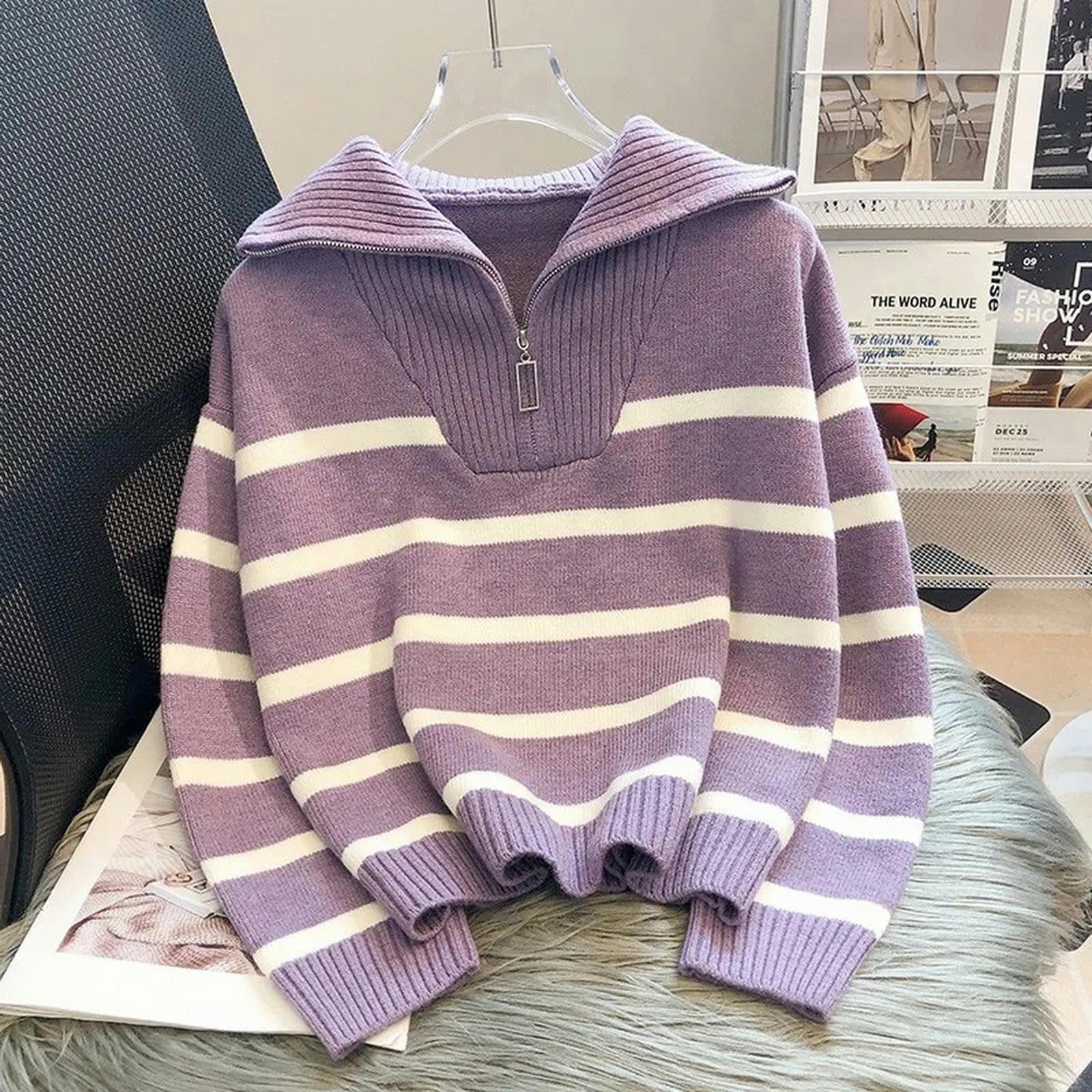 Maglione Donna Sweater Casual Maglione A Maglia A Maglia A Maglia Vintage A Mezza Certifica per Pentola per Pentola per Pentola da Donna Sciolta Maglioni Sciolte Chic