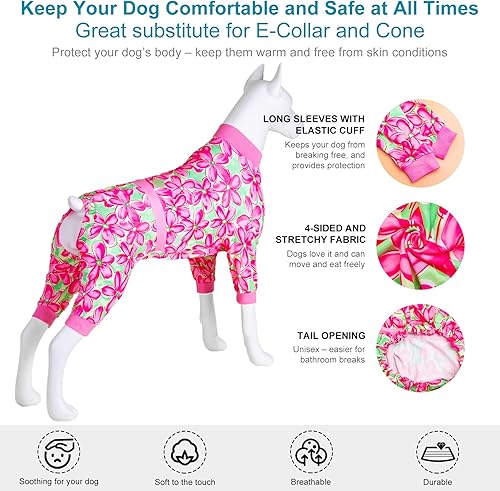 Miniatura 5 de LovinPet Traje de recuperación para perros grandes, protección UV, alivio de la ansiedad de las mascotas, estampado blanco de margaritas