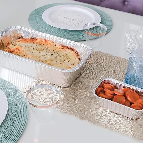 Miniatura 7 de PLASTICPRO Paquete de 50 moldes desechables de aluminio para preparar comidas, utensilios de cocina perfectos para hornear pasteles, pan, pastel de