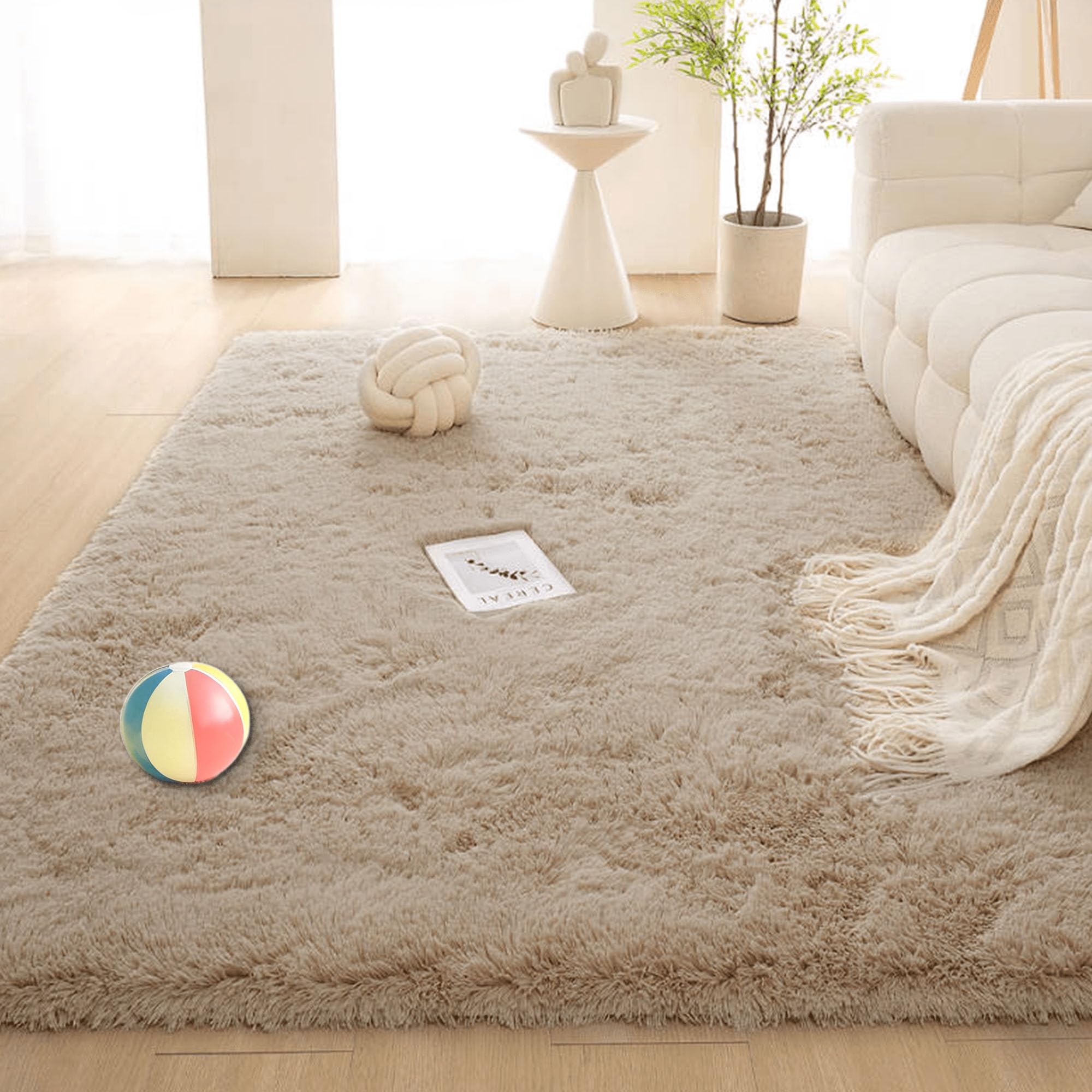ZHIQXUE Low Pile Area Rug 280 x 370 cm Touch Thick Rugs for Bedroom Anti Slip Luxury for Bedroom, Dining Room, Entryway, Camel