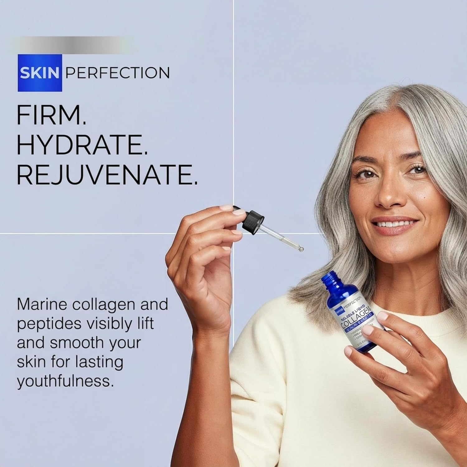 Skin Perfection Liquid Collagen Peptides Serum Booster for Face Elasticity Firming Diy Natural Ingredient Marine Collagen Soluble Plumper Mix in Any Hyaluronic Acid Serum or Facial Cream .5 Oz