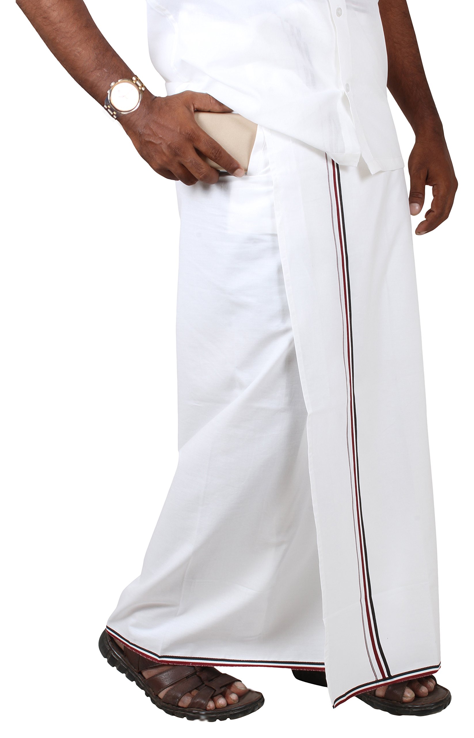 Prakasam Cotton -100% Cotton Admk Party Men's Welcro Pocket Dhoti (Size-32) Height 42 Inch