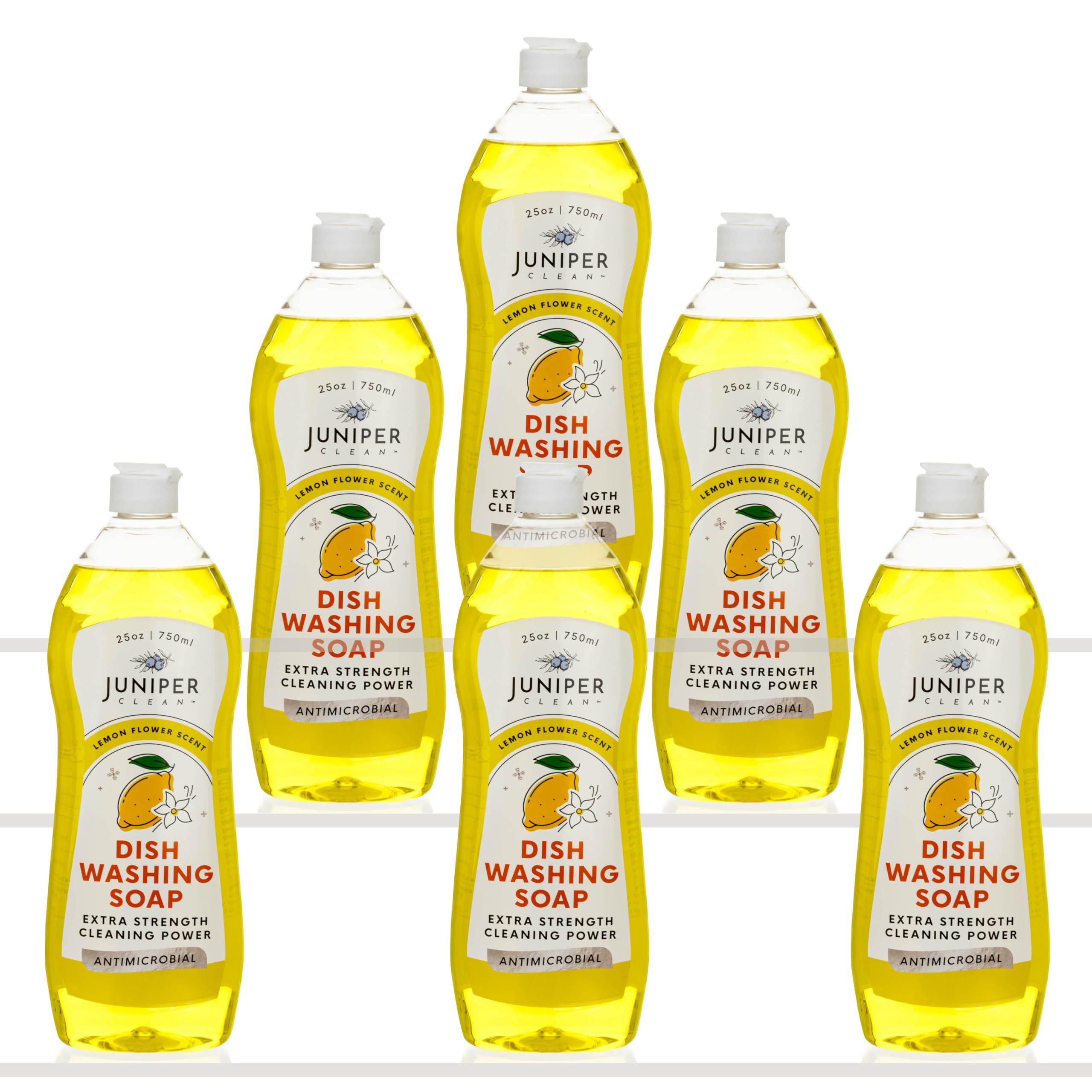 Juniper CLEAN Dish Soap Lemon Scent Liquid Dish Washing Soap Squeeze Bottle 25 Fl Oz Pack of 6