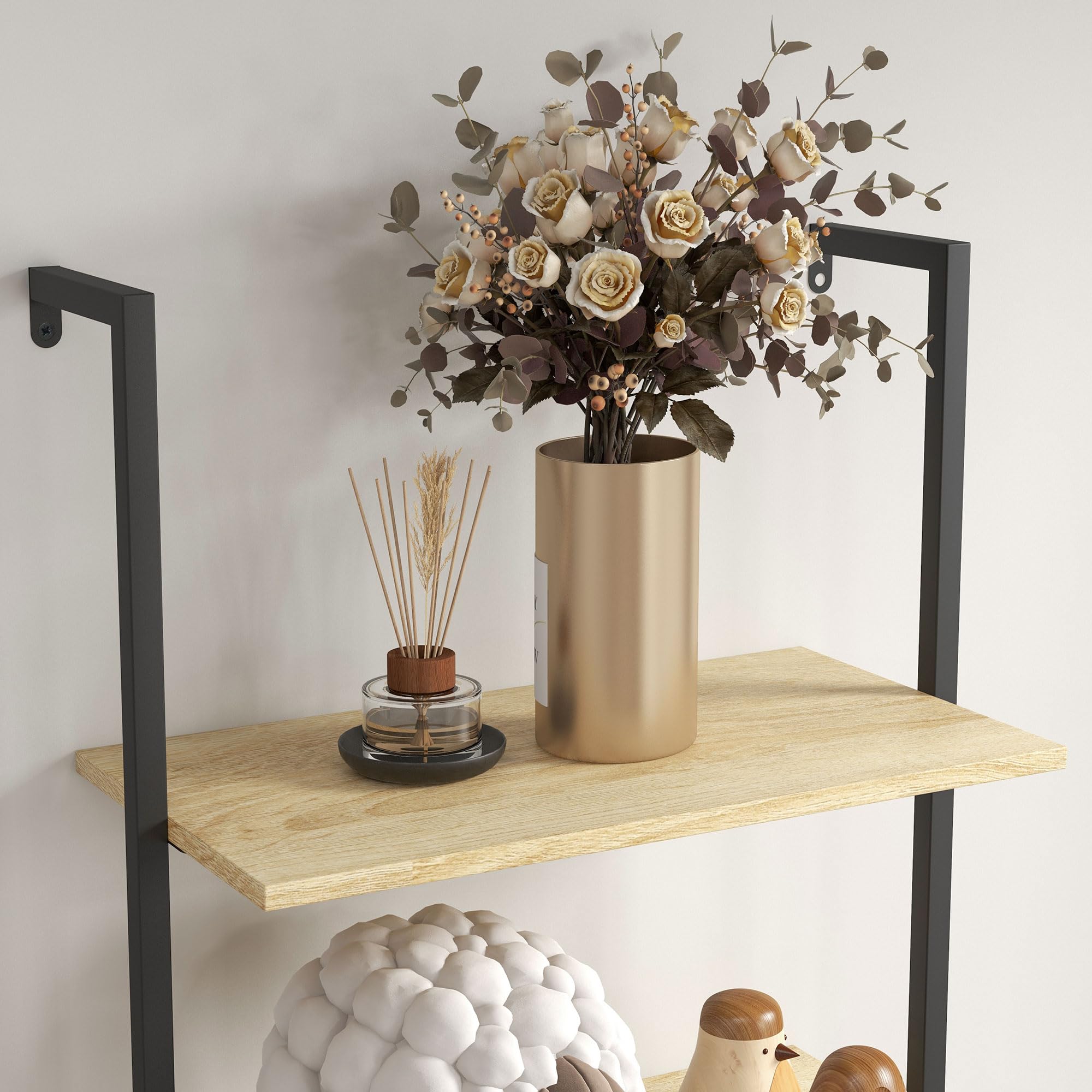 HOMCOM Scaffale scala da parete libreria scaffale portaoggetti stile industriale 6 ripiani in acciaio nero effetto legno naturale - dim. 60L x 30L x 206H cm