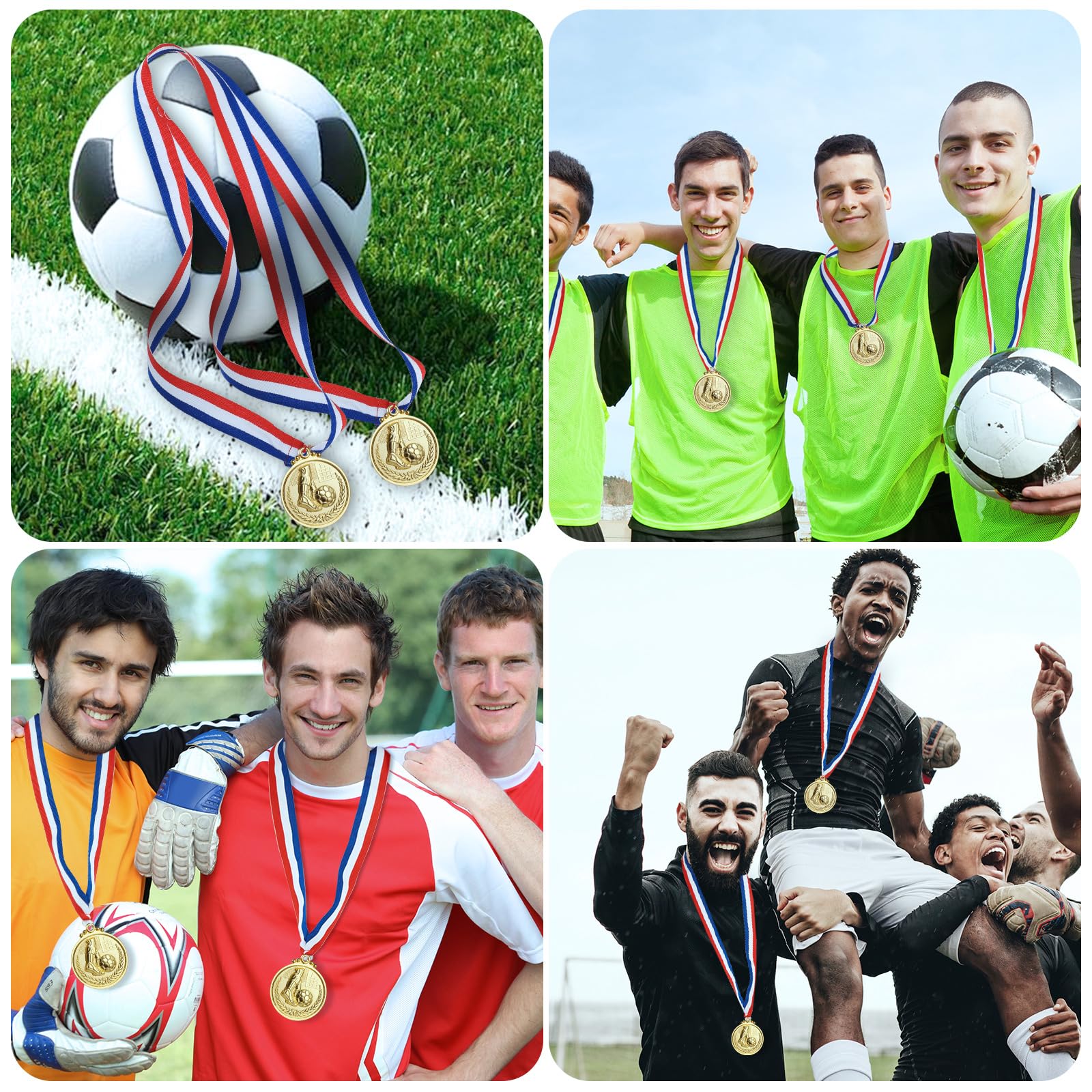 Hianjoo Medallas de Metal, Paquete de 12 Medallas de Fútbol para Niños y Adultos Ganador de Premio de Metal Dorado con Cinta para el Cuello, para Competiciones y Celebraciones de Fiesta de Fútbol - 5