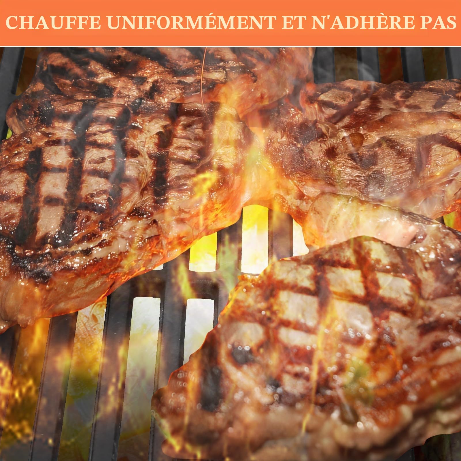 Denmay Grille de cuisson en fonte émaillée - 60 x 40 cm - Pour barbecue à gaz, charbon de bois, barbecue et plus encore - Pièces de rechange