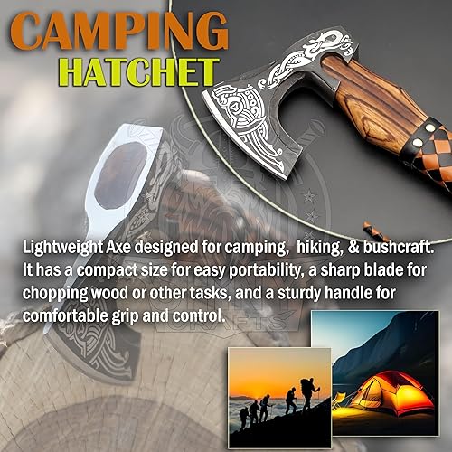 Miniatura 34 de SHINY CRAFTS -Hacha vikinga hecha a mano hacha nórdico-Hacha rúnica Valhalla Acero al carbono Cabeza de hacha vikinga mango grabado Wolf Camp Axe