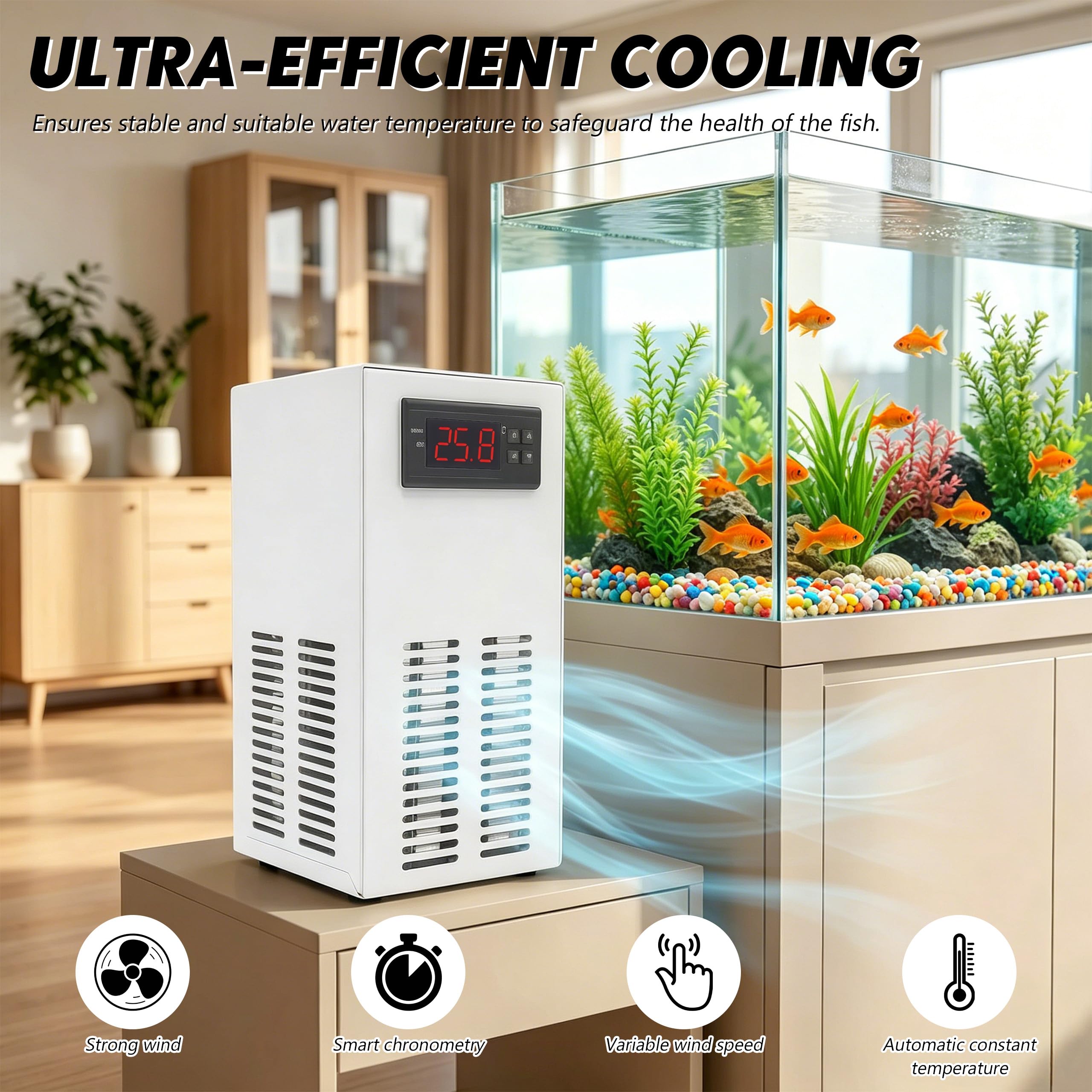 Aquarium-Kühler, 20LGeräuscharmer Wasserkühler, Intelligente Temperaturregelung, Leises Kühlsystem，Wassertanks & Fischtanks