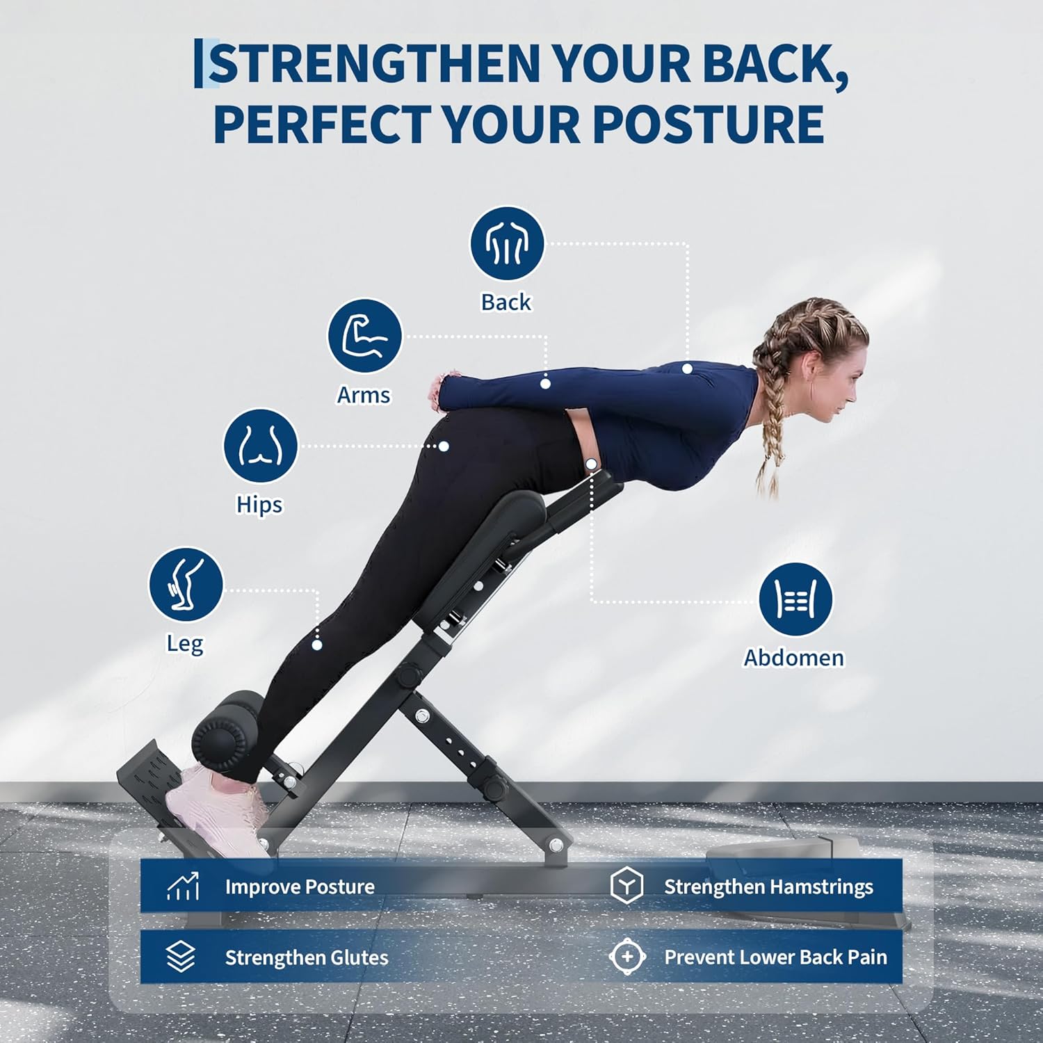Hyper Back Extension Roman Chair, Foldable Multifunctional Bench for Lower Back, Glutes & Core, Adjustable Incline & Height, Oversized Footplate for Stability, Home Gym Equipment for Full Body Workout