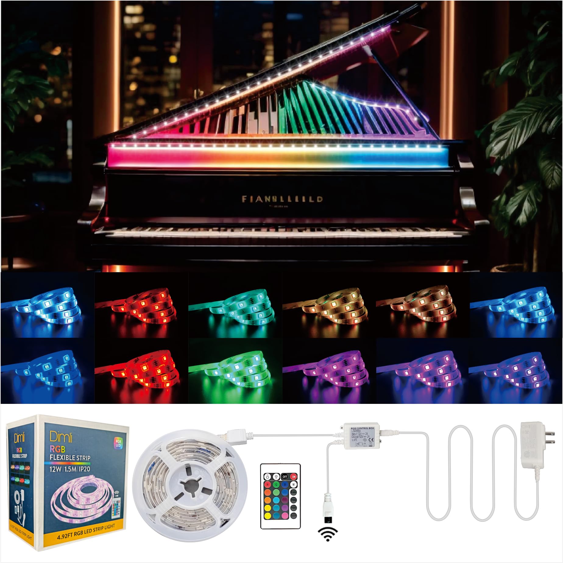 4.92ft Short Led Strip Lights Plug in LED Light Strip RGB Strip Lights Multicolor LED Lights Strips with Remote 12v LED Tape Lights LED Strip Lights Cuttable (RGB, 4.92ft)