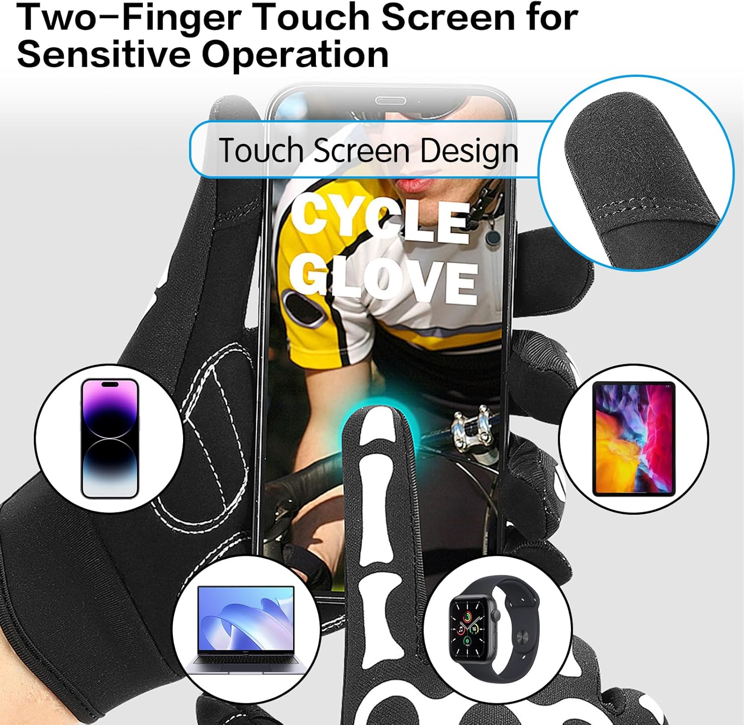 Skeleton Cycling Gloves for Men & Women - Full Finger Riding Gloves with Non-Slip Palm, Edgy Skull Pattern for Motorcycle, Biking, Halloween Costume | Comfortable Black & White Design - Image 5