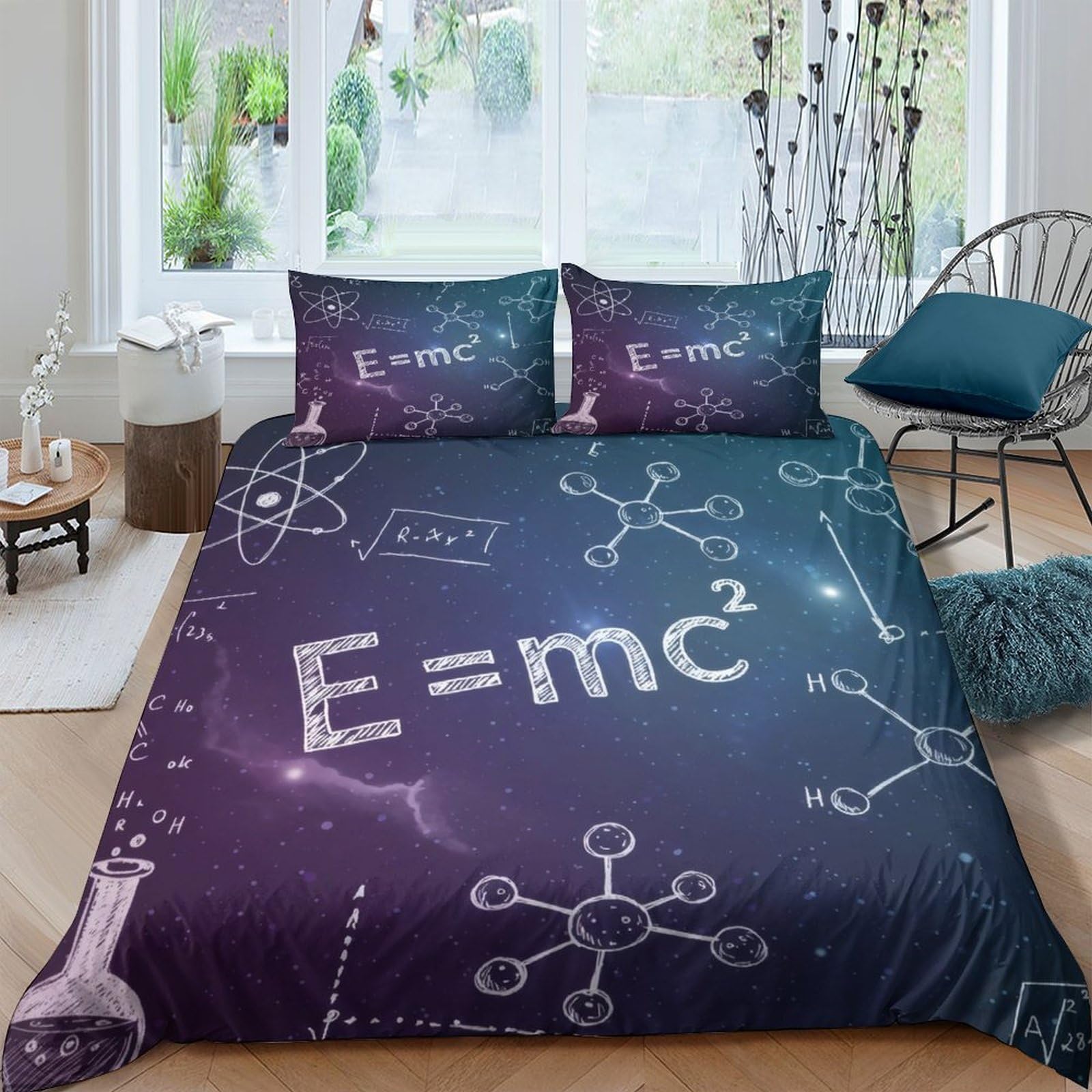 Ctjqhvkz Style-4 3D Printed Science Formula Fitted Sheet Microfiber Purple Chemistry Pattern Bed Sheet Anti-Slip Bedroom Decor Single（135X200cm）