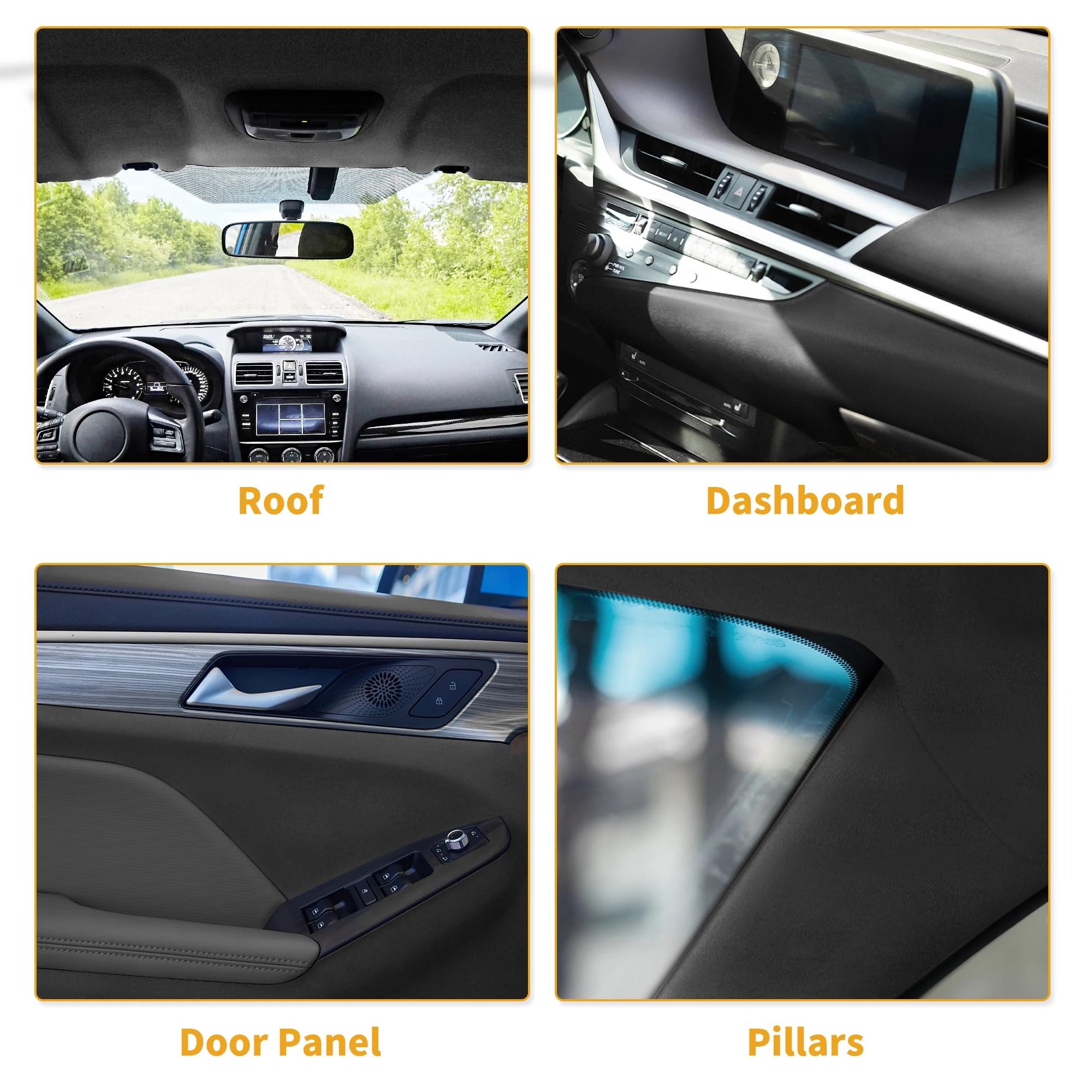 Tessuto per Rivestimento Tetto Auto Rivestimento Interno Tetto Auto in Pelle Scamosciata/Alcantara, Schiuma, Nero (Varie Misure)(193cmx145cm Black)