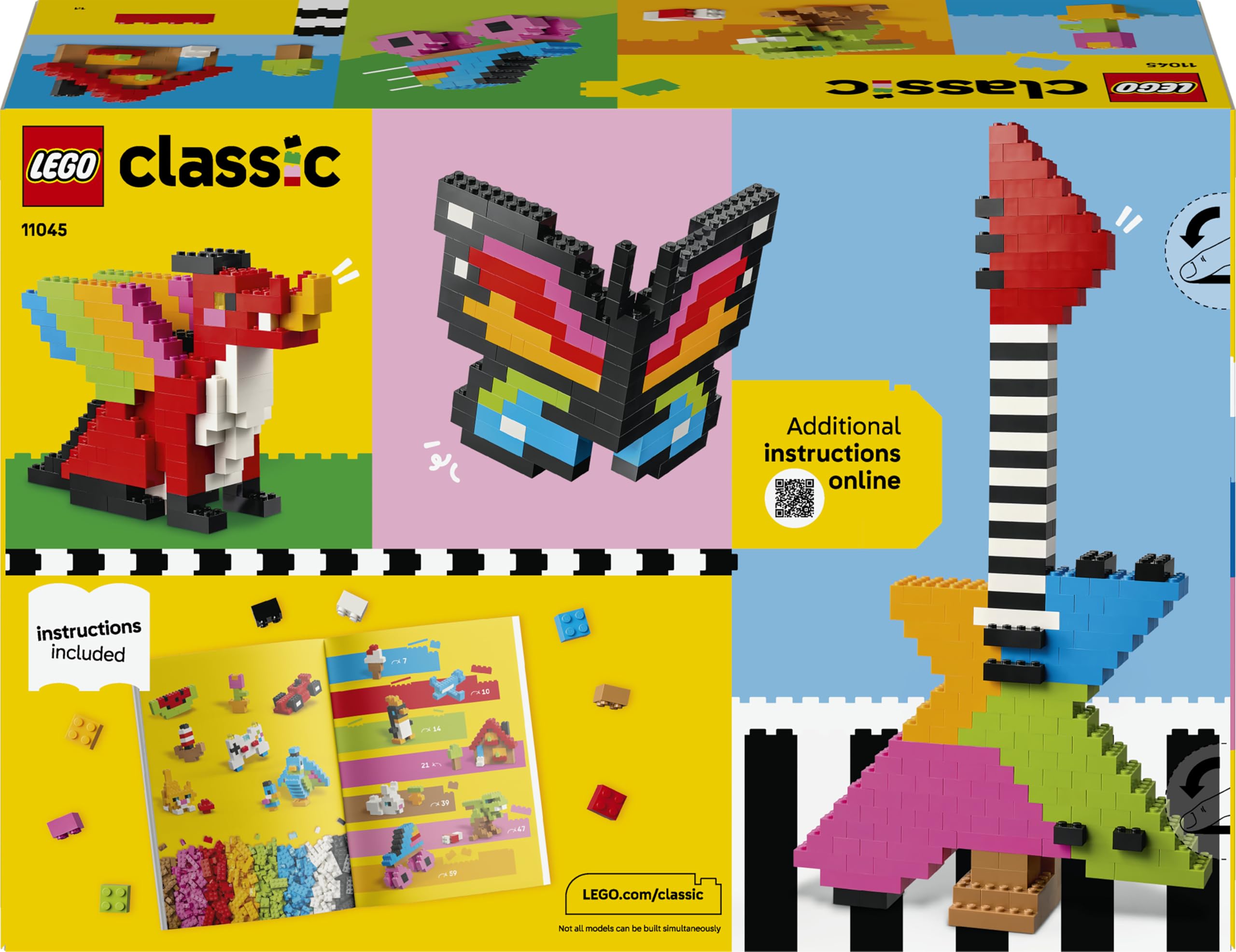 LEGO Classic Ladrillos Creativos a Todo Color – Juego Educativo para la Motricidad Fina – Figuras de Animales, Dinosaurios, Avión y Coche de Juguete – Regalo para Niños y Niñas de 5+ Años – 11045