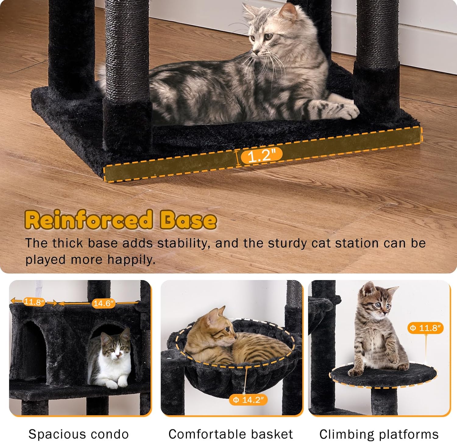 Tall Cat Tree,63in Multi-Level Cat Tower for Indoor Cats Large Adult,Gothic Cat Stand with Scratching Posts,Basket,Condo,Plush Perch,Cats Toys for Climbing,Interactive and Hidden,Black