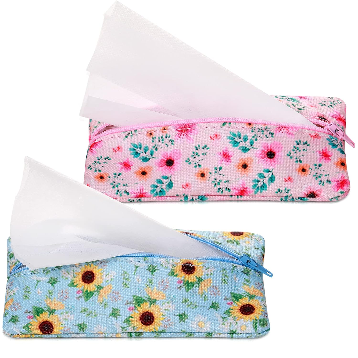 Kigeli 2 Pieces Purse Tissue Holder Travel Tissue Pouch for Purse Fabric Zipper Enclosed Pouches Reusable Flower Pattern Paper Holder for Coins, 5.25 x 3 Inches(Floral Flower Print) (Floral Flower Print) Thumbnail