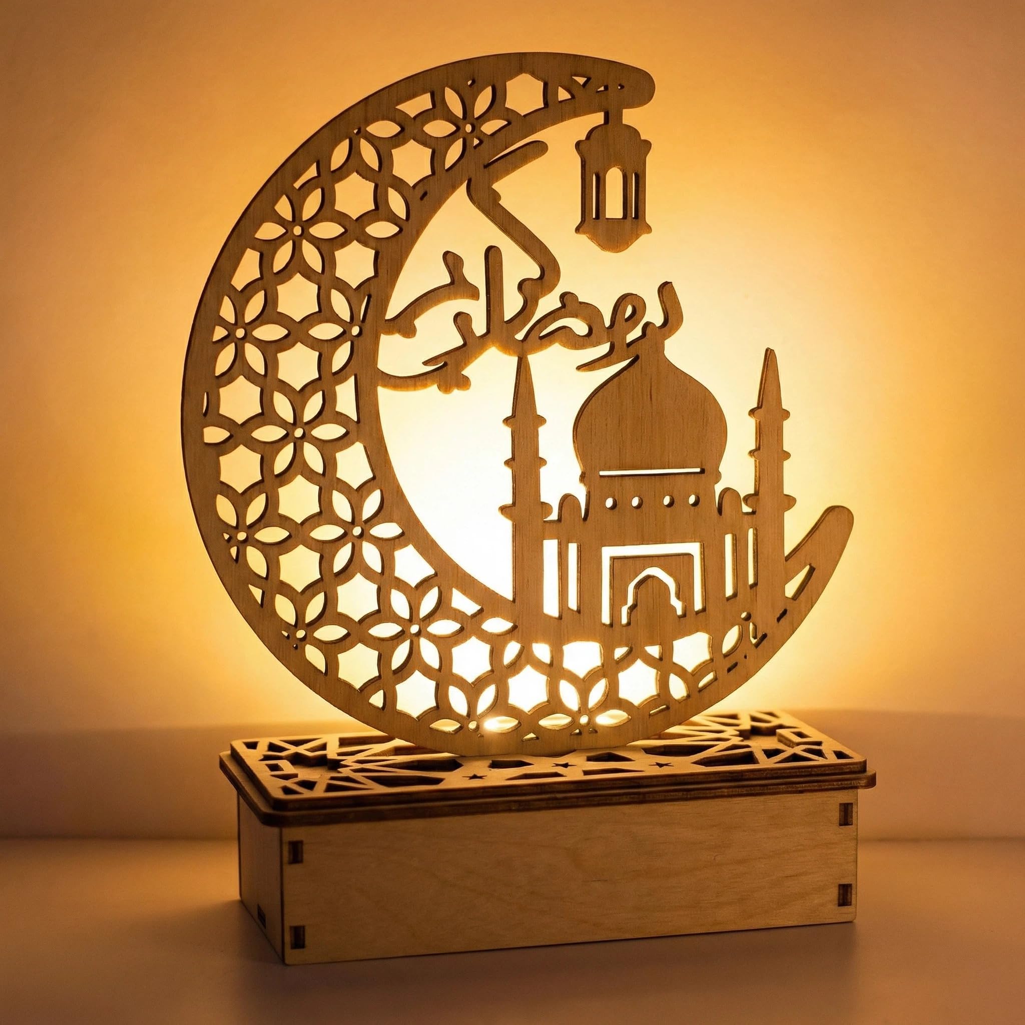 Ramadan Lights Decorations, Ramadan Eid LED Night Light,Ramadan Decorations for Home,Ramadan Eid Mubarak Ornaments Muslim Ramadan Table Lamp Wooden Moon Star Night Lights for Festival Home Party (A1)