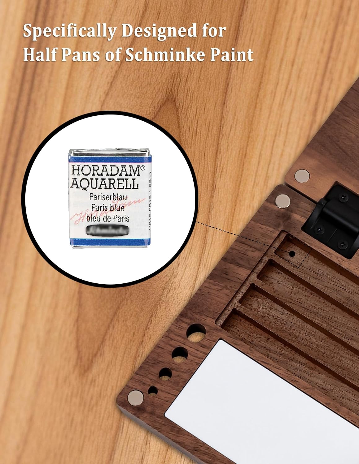 Black Walnut Wooden Watercolor Palette for Schmincke,Travel Paint Palette，Pochade Box for Painting with Base,Portable Plein Air Easel for Watercolor,Gouache, Acrylic, Oil Painting