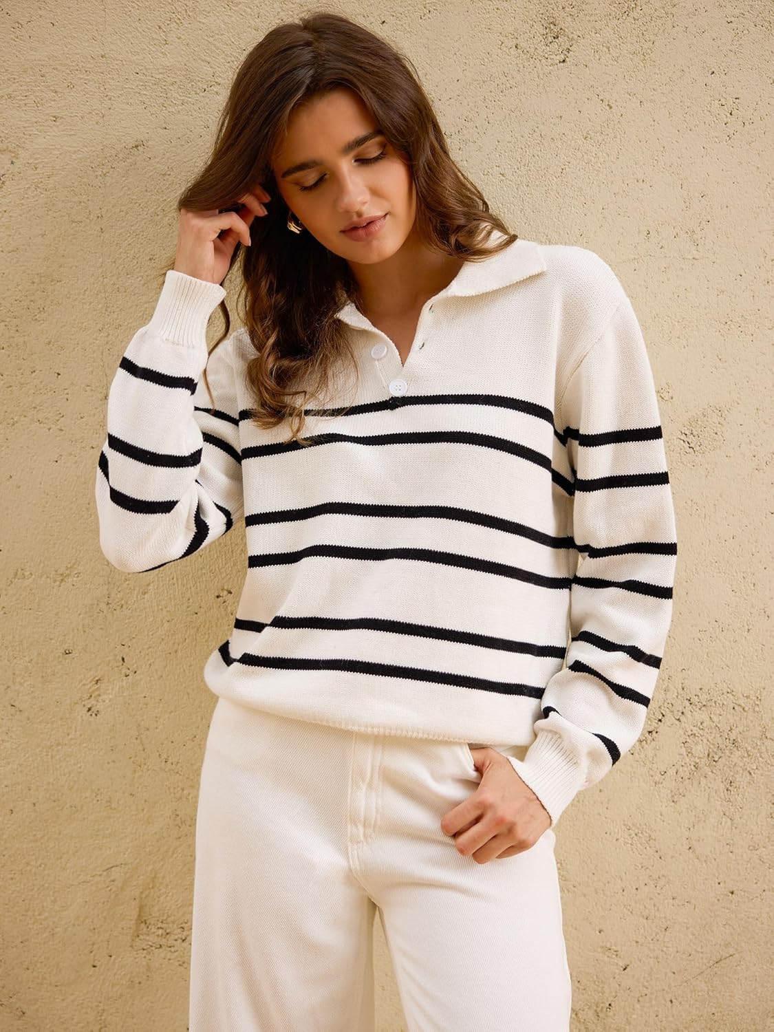 ZAFUL Women's Casual Striped Sweater 2025 Fall Outfits Trendy Color Block Pullover Winter Polo Sweaters - Image 4