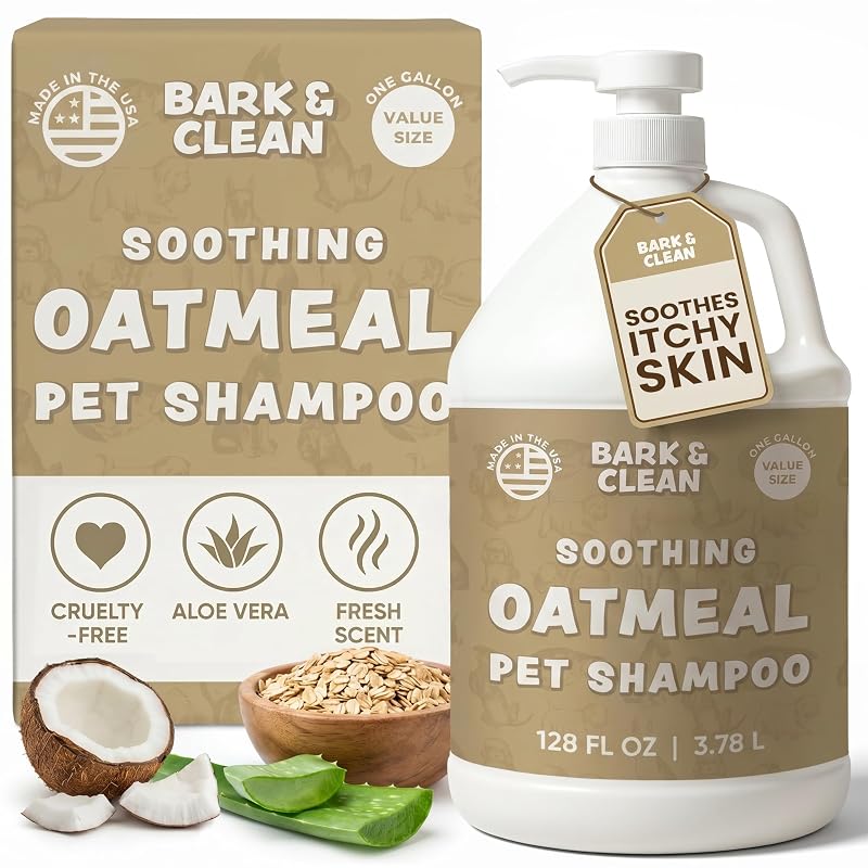 Shampoo para Cães com Aveia, Aloe Vera e Óleo de Coco Bark & Clean 3,79 L com Bomba