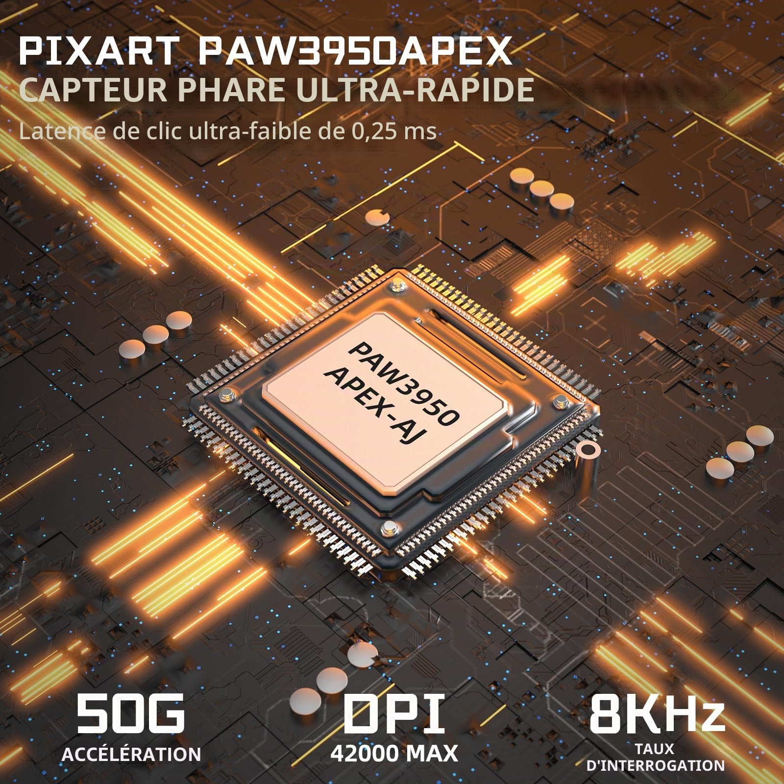 ATTACK SHARK Ajazz AJ159APEX PAW3950 Souris de Jeu sans Fil, 42K DPI, 8K Hz Wireless Polling Rate, Station de Charge Magnétique RVB avec écran Couleur, 56g Superlight, 2,4G/BT/Filaire, PC/Mac, Orange