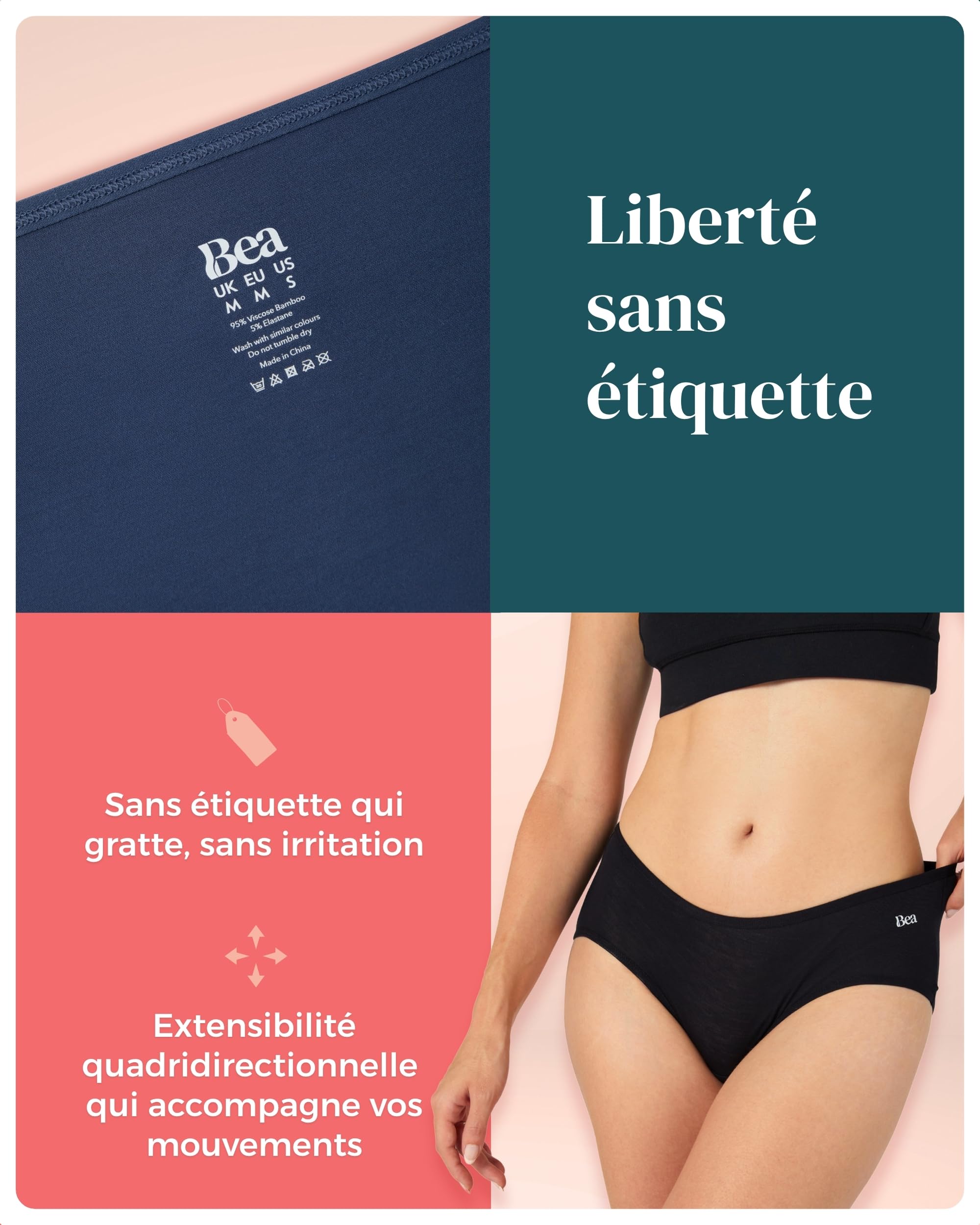 Bea Lot de 7 Culottes en Bambou pour Femme, Culotte pour Femme en Bambou Ultra-Douce, sous-Vêtements Féminins Respirants, Couvrants, à Taille mi-Haute