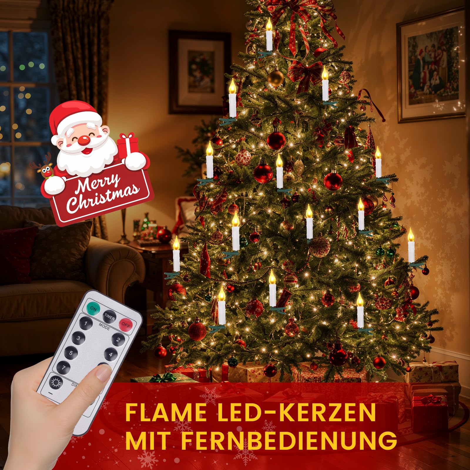 Aigostar LED Lichterkerzen Für Weihnachtsbaum – 2x 5m, 50 Kerzen Mit Clip, 8 Modi, Batteriebetrieben (ohne Batterien)