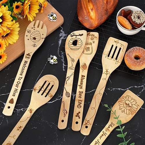 Miniatura 10 de Whaline Juego de 7 cucharas de madera de Acción de Gracias, de arce, pavo, gnomo, cucharas de madera, utensilios de cocina quemados naturales,