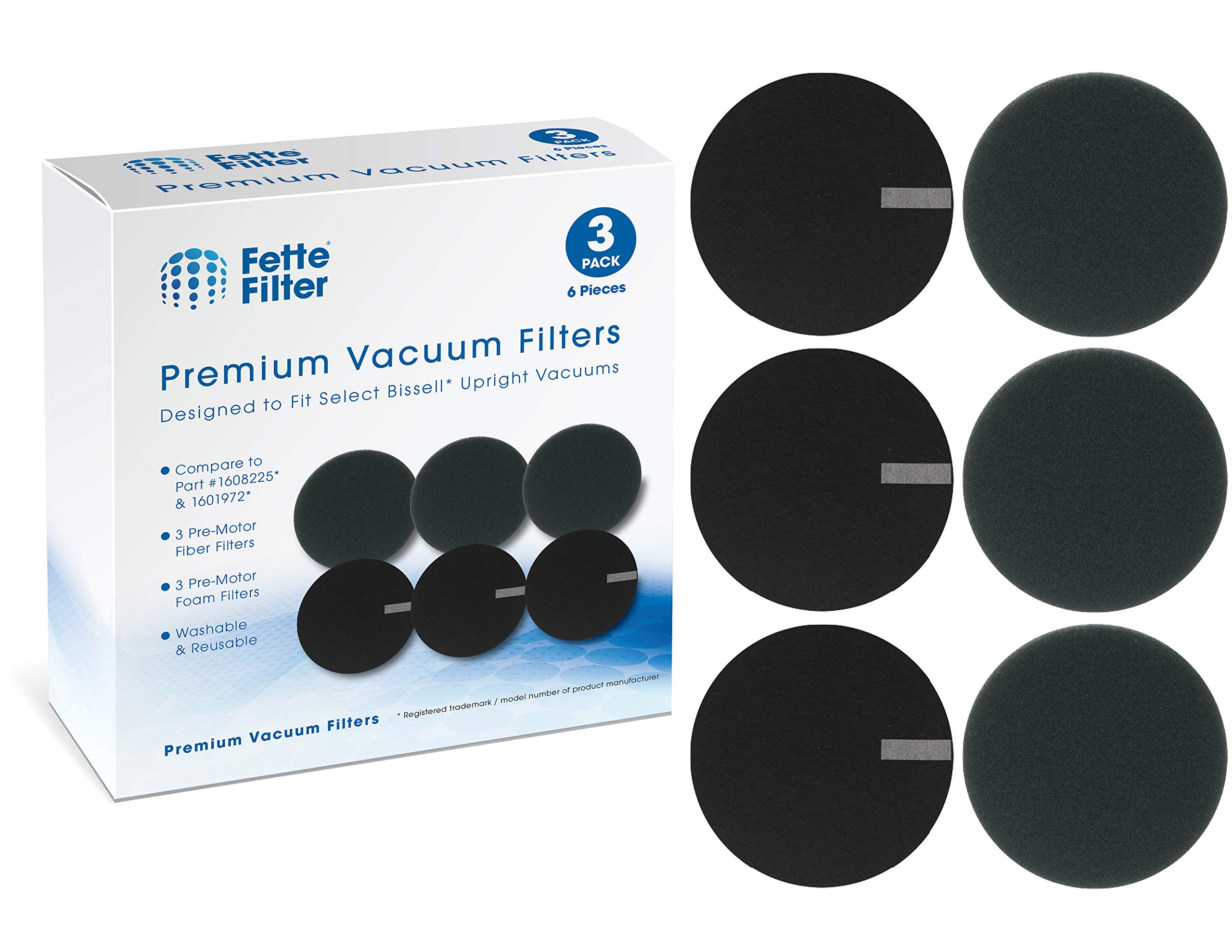 Fette Filter - Vacuum Filter Compatible with Select Bissell Vacuum. Compare to Part #1608225 & 1601972, 160-8225 & 160-1972 Pack of 3