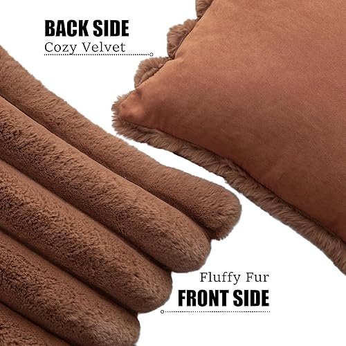 Miniatura 2 de Neelvin Juego de 2 fundas de almohada decorativas de piel sintética marrón de 18 x 18 pulgadas, fundas de cojín de terciopelo para sofá