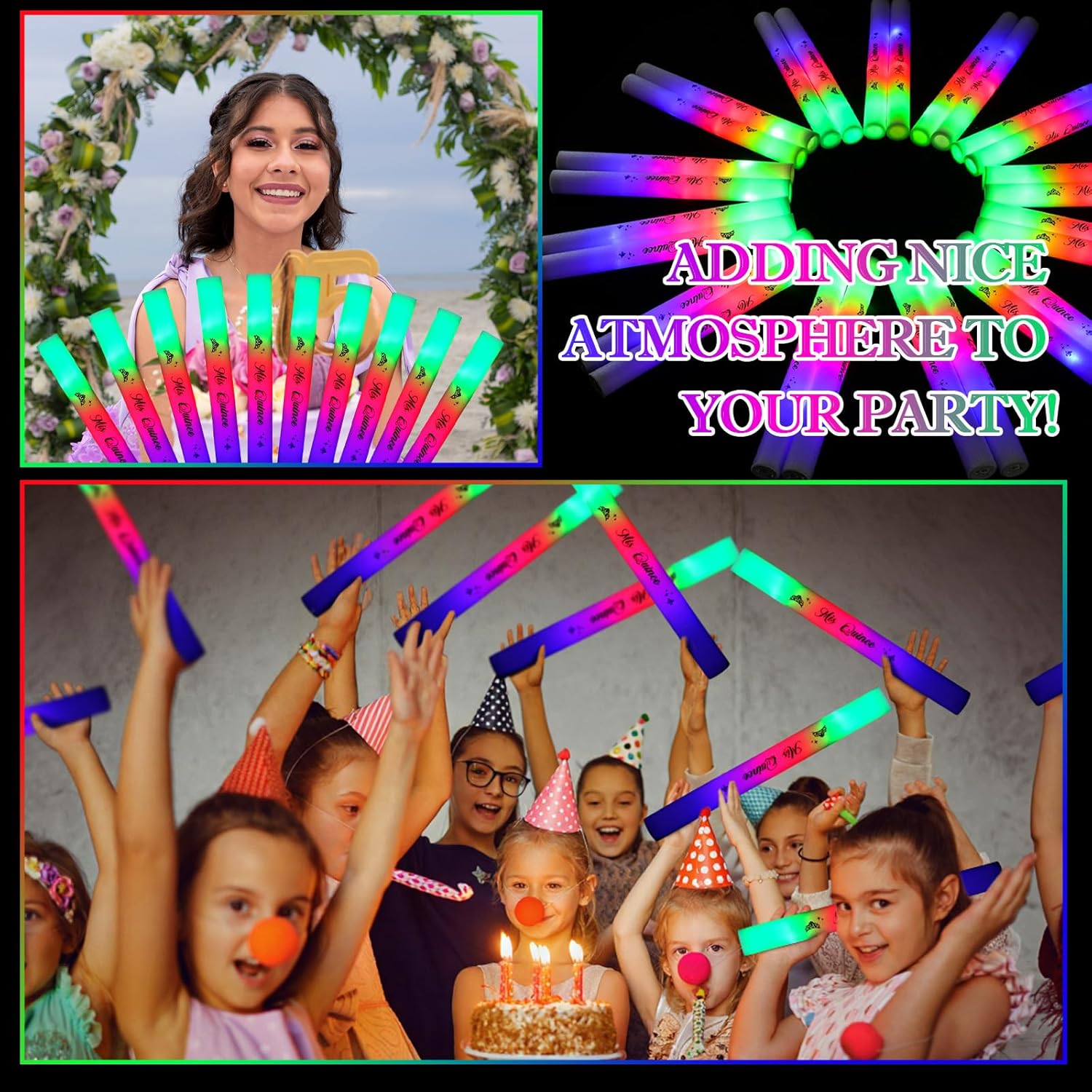 Quinceanera Party Favors Glow Sticks Foam Light up LED Sticks Foam Light Wands with 3 Modes Colorful Flashing Quinceanera Decor for 15th Birthday Mis Quince Anos Guest Dance Concert