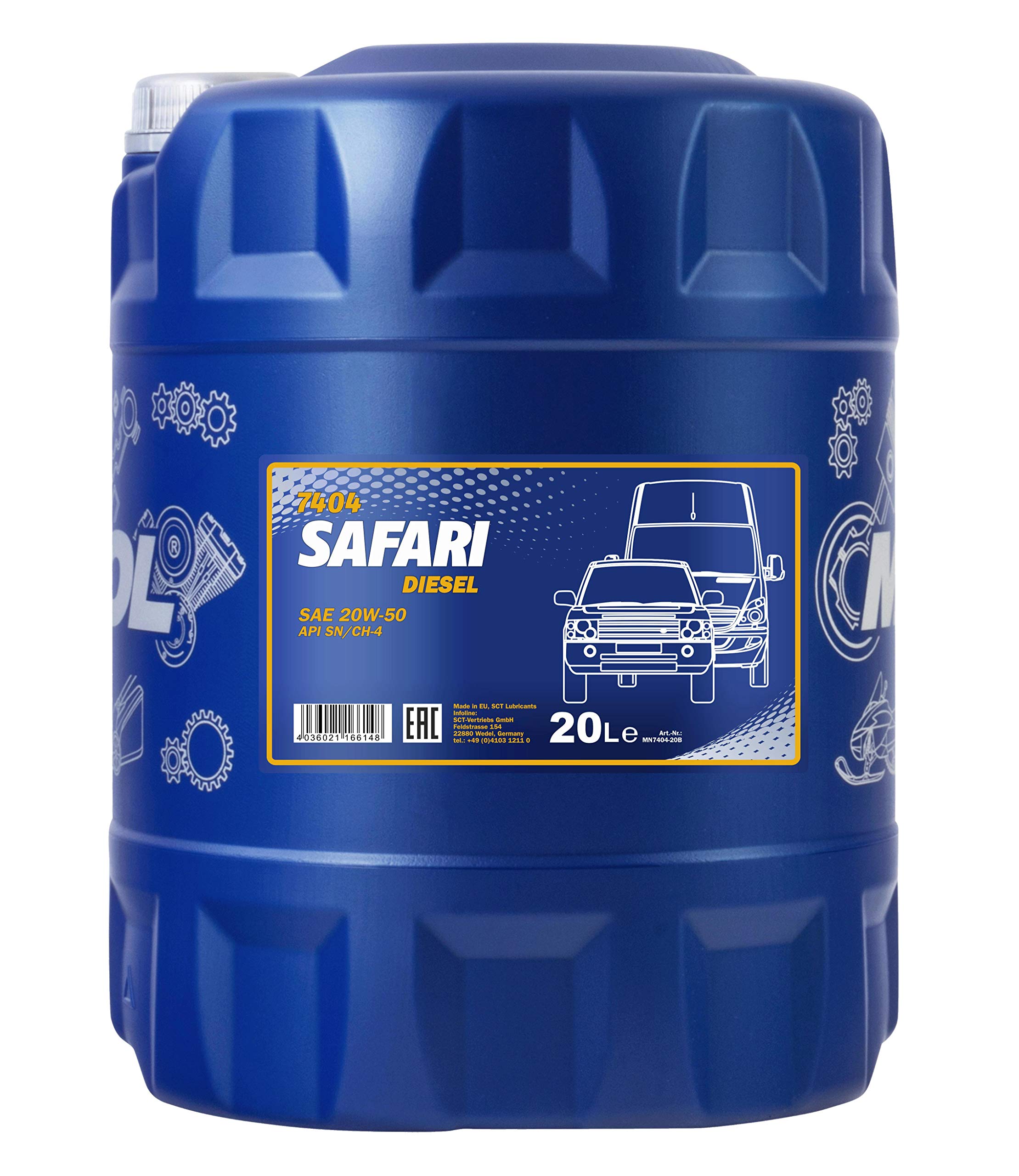MANNOL Olio motore SAFARI 20W-50 Olio minerale olio 20 L Compatibilità con NISSAN JUKE F15, TOYOTA Yaris Hatchback P9 | Specifiche API SN/CH-4, viscosità stabile, pressione dell'olio costante, anche per motori turbocompressori ad alta potenza