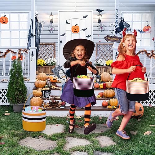 Miniatura 3 de Paquete de 3 cubos de Halloween a rayas para dulce o truco, cesta de caramelos, bolsas lindas a cuadros a cuadros