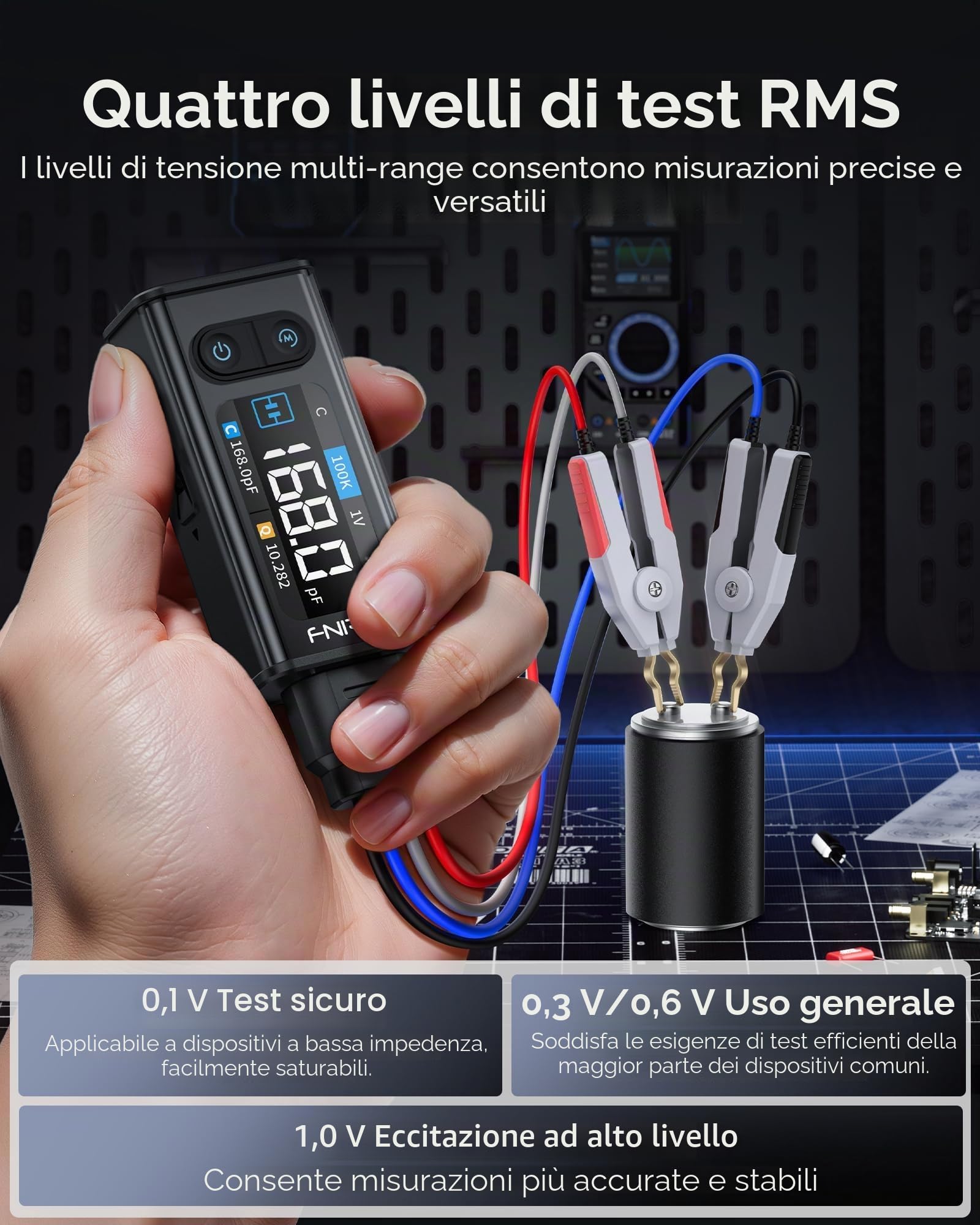 Tester LCR 100 kHz LCR ESR con pinze, tester per componenti SMD a punta, confronto di classificazione automatica, resistenza/induttanza/diodi/tester condensatore/scansione di banda