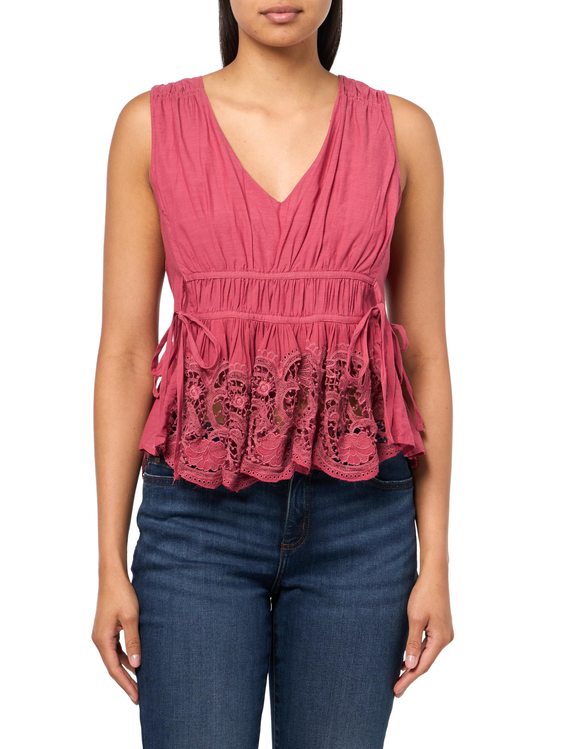 Lucky Brand Womens Lace Ruched Tank Top