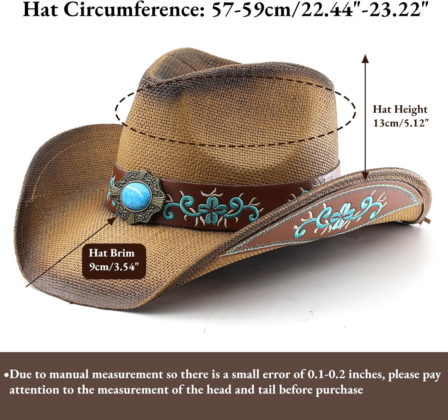 LIDHAY Men & Women's Woven Straw Cowboy Cowgirl Hat New Western Style Classic Cowboy Straw Hat Wide Brim Sun Hat
