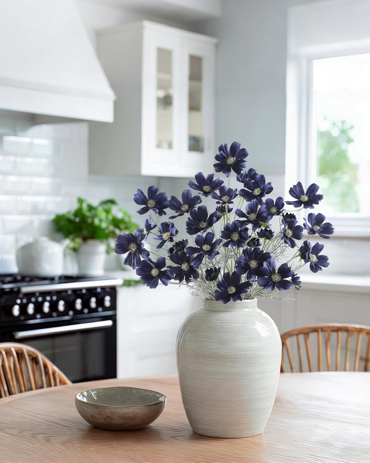 DuHouse 8 Pcs Artificial Cosmos Silk Flowers, Fake Floral Plants for Wedding Bouquets Table Centerpieces Home Kitchen Garden Party Decor(Navy Blue)