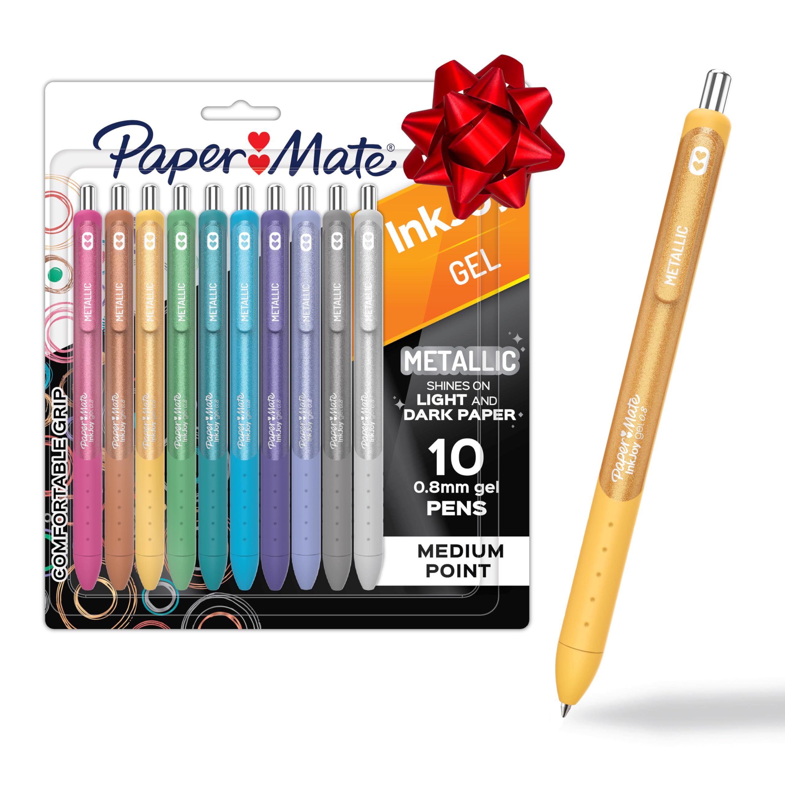 Paper Mate InkJoy Gel Pens, Metallic Pens, Retractable, Medium Point, (0.8mm) Assorted Colors, 10 Count