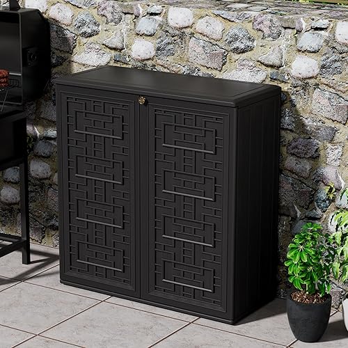 Miniatura 2 de Gabinete de almacenamiento al aire libre impermeable con estante, cobertizos de almacenamiento de resina, armarios al aire libre para toallas de