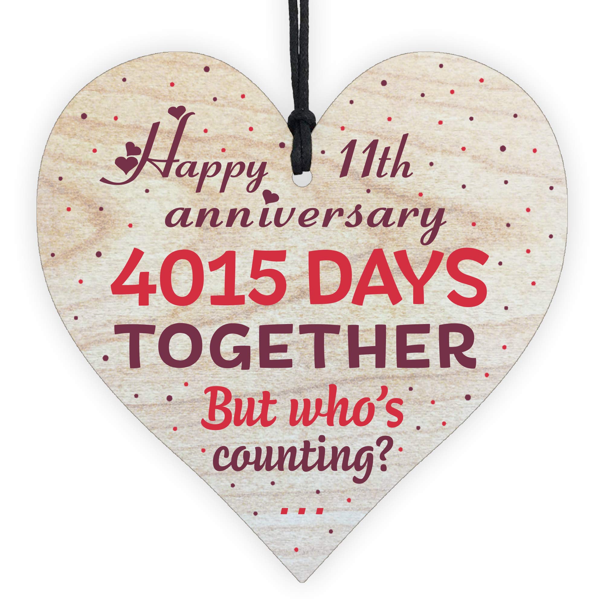 Happy 11th Wedding for Wife, Husband, Her, Women, Girlfriend, Boyfriend, Parents, Mum, Dad Wooden Heart Plaque Handmade Decorative Accessories