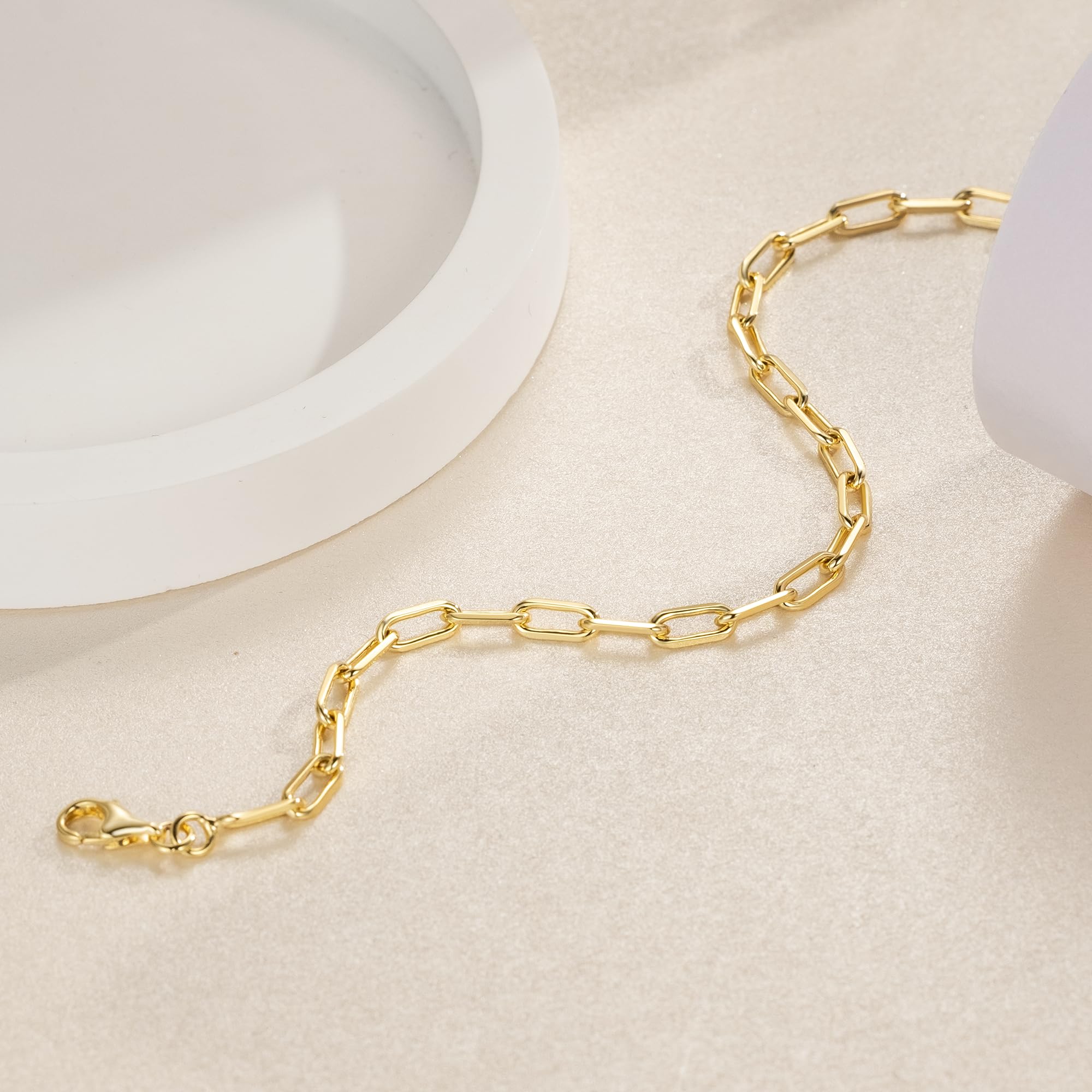 14K Gold Bracelets for Women Paperclip Gold Bracelet for Women | 14K Gold Bracelet Dainty Gold bracelet Paperclip Chain Bracelet for Women Cute Stackable Bracelets Jewelry 6.5in-9in product thumbnail 3