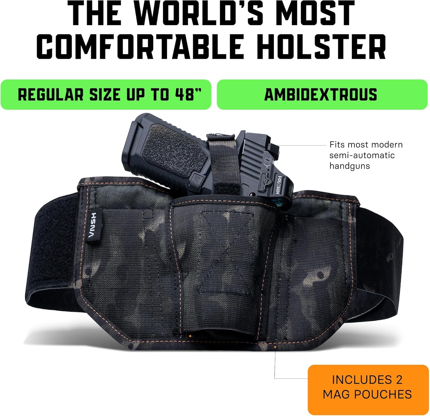 VNSH Belly Band Holster – Comfortable, Secure & Discreet | Concealed Carry Fit for 99% of Handguns with Built-in Mag Pouches
