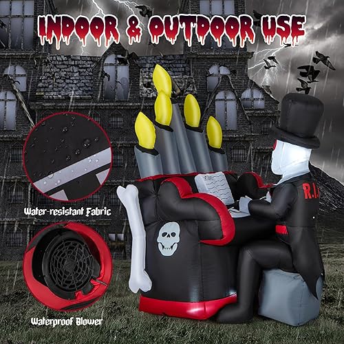 Miniatura 6 de Tangkula Piano inflable de esqueleto de Halloween de 5.2 pies, decoración al aire libre con altavoz Bluetooth y 4 luces LED, decoración de patio