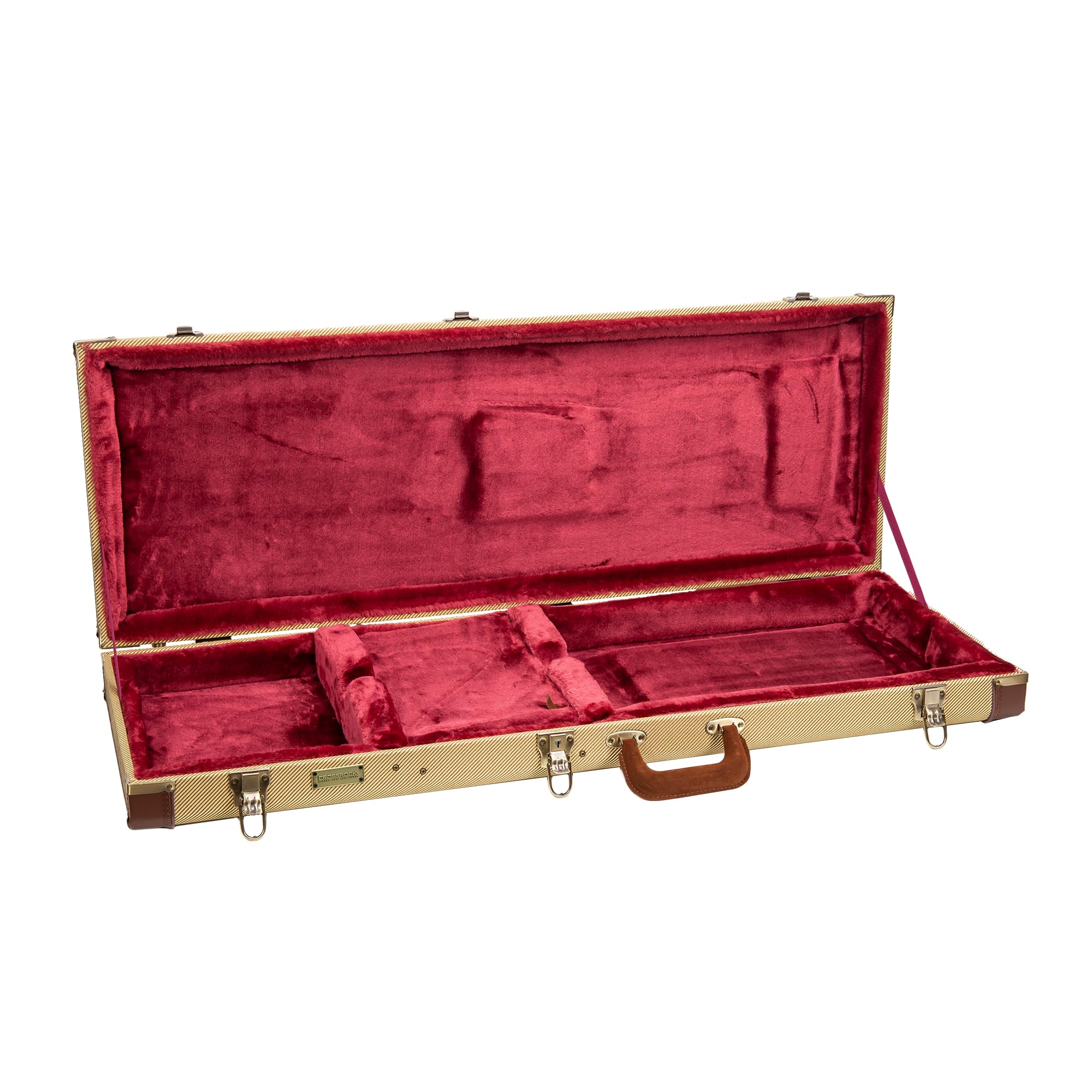 Crossrock Etui na gitarę elektryczną Master Series do Fender Stratocaster i Telecaster, tkanina tweedowa na zewnątrz, przeprojektowana drewniana powłoka, skórzany uchwyt (CRW720EFT)