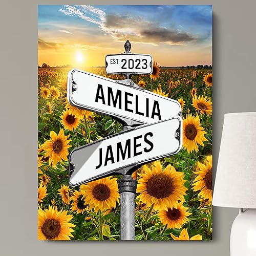 Miniatura 11 de Rótulo de calle vintage personalizado en lienzo para parejas – Arte de pared en cruz con nombre y fecha personalizados, póster o impresión en lienzo